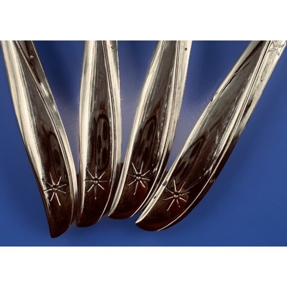 Oneida Community Twin Star Serving Spoons 4pc Set Atomic Starburst MCM Stainless - Picture 3 of 6